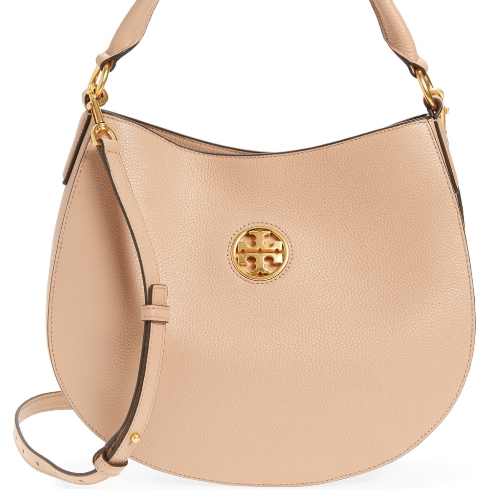 Tory Burch Shoulder Hobo Carson Devon Sand Pebbled Leather Cross Body Bag NWT